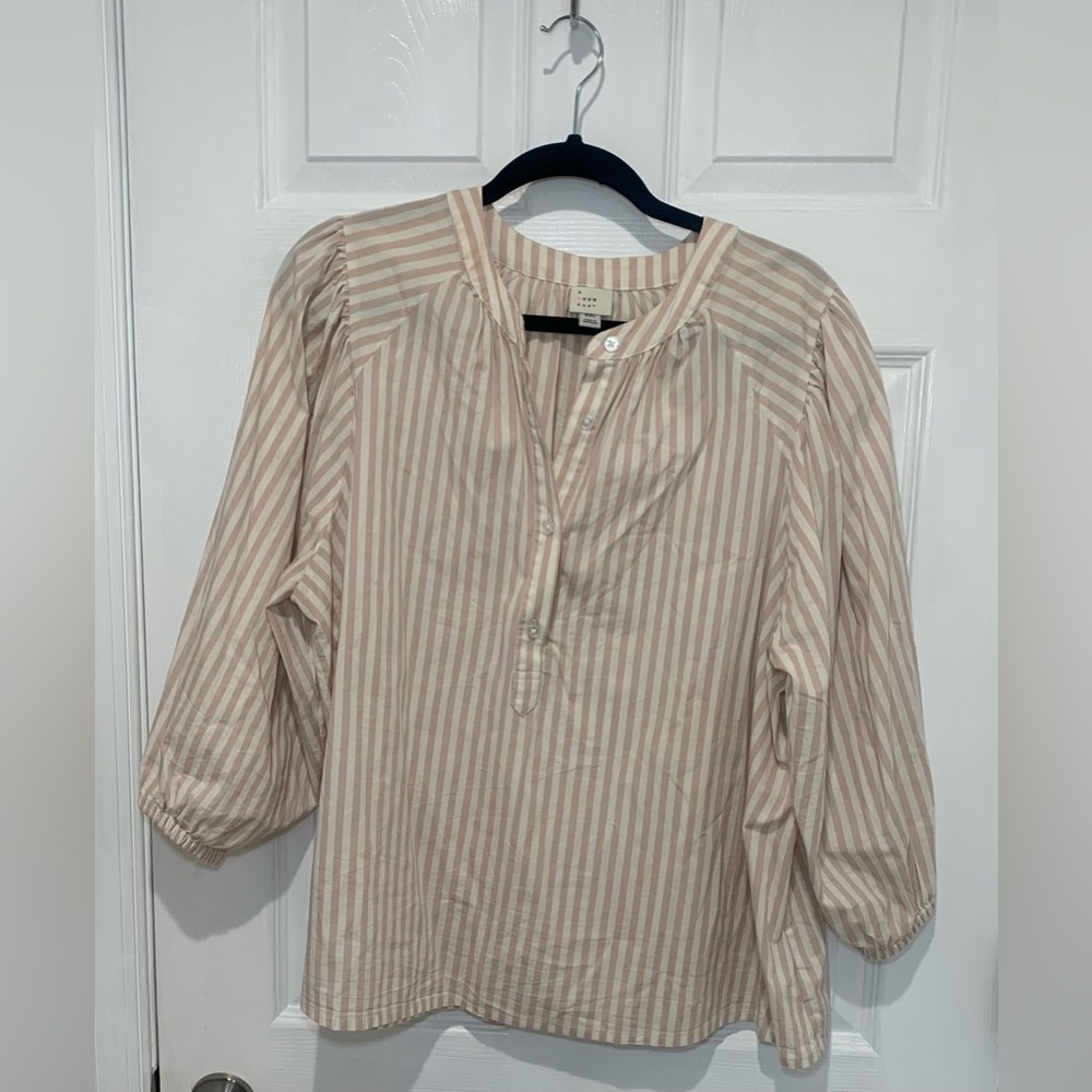 a new day Beige Striped Blouse
